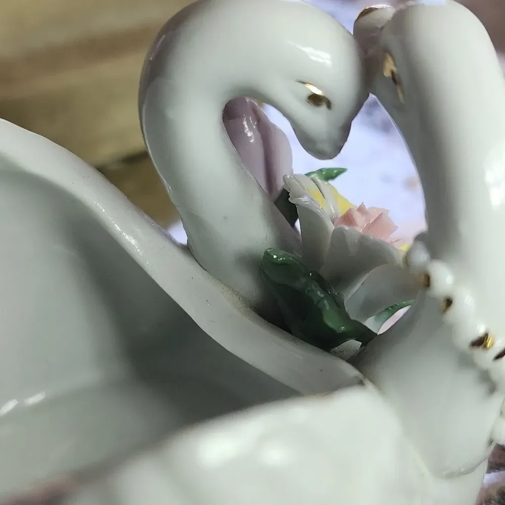 Lovely Vintage Swan Couple Trinket Dish Coquette